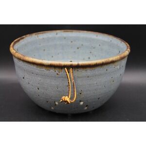 Signed Studio Pottery Berry Bowl Colander Blue Speckled Glaze 9.5in Handmade